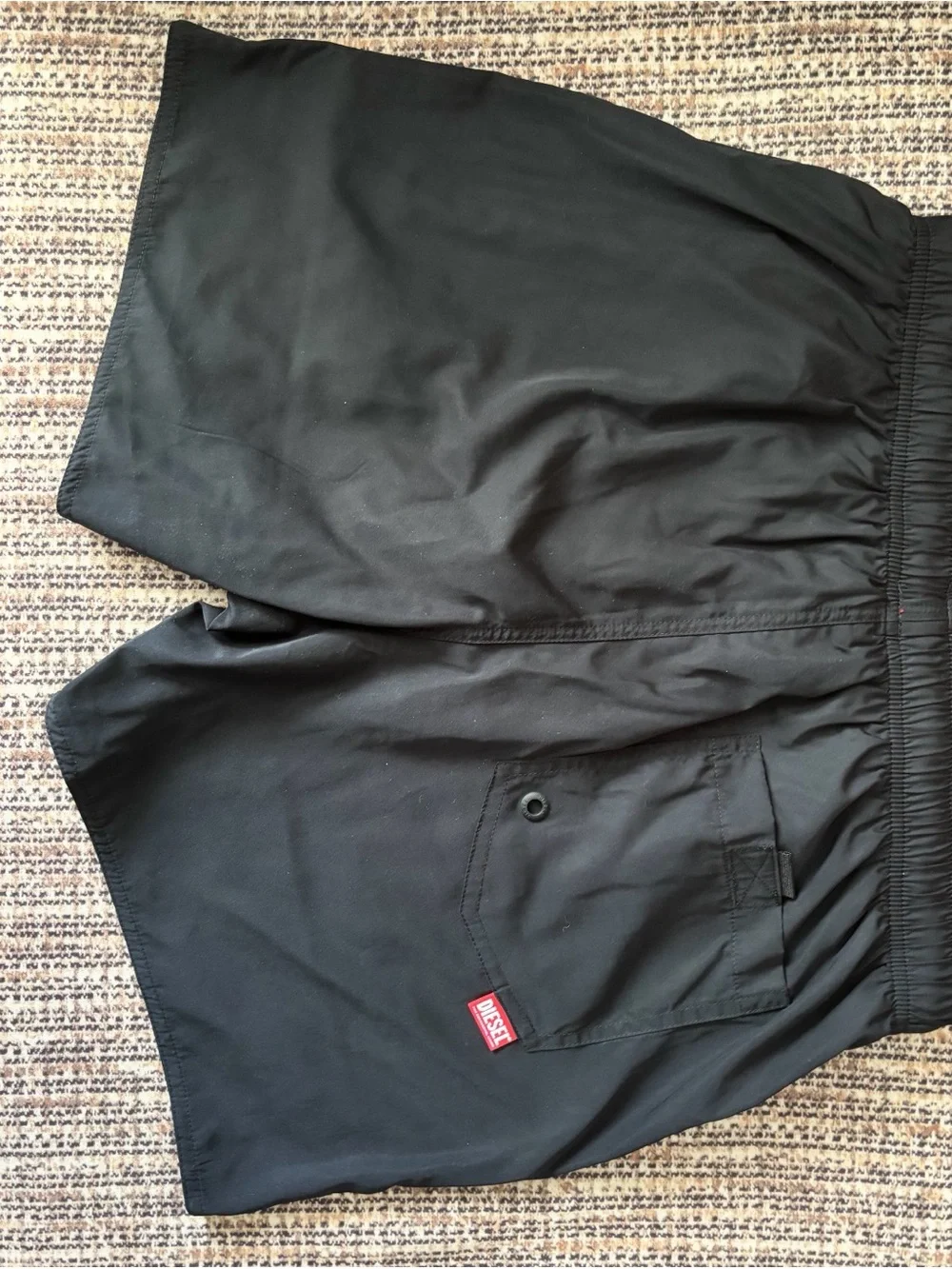 Diesel Black Swim Trunks with Red Logo Panel